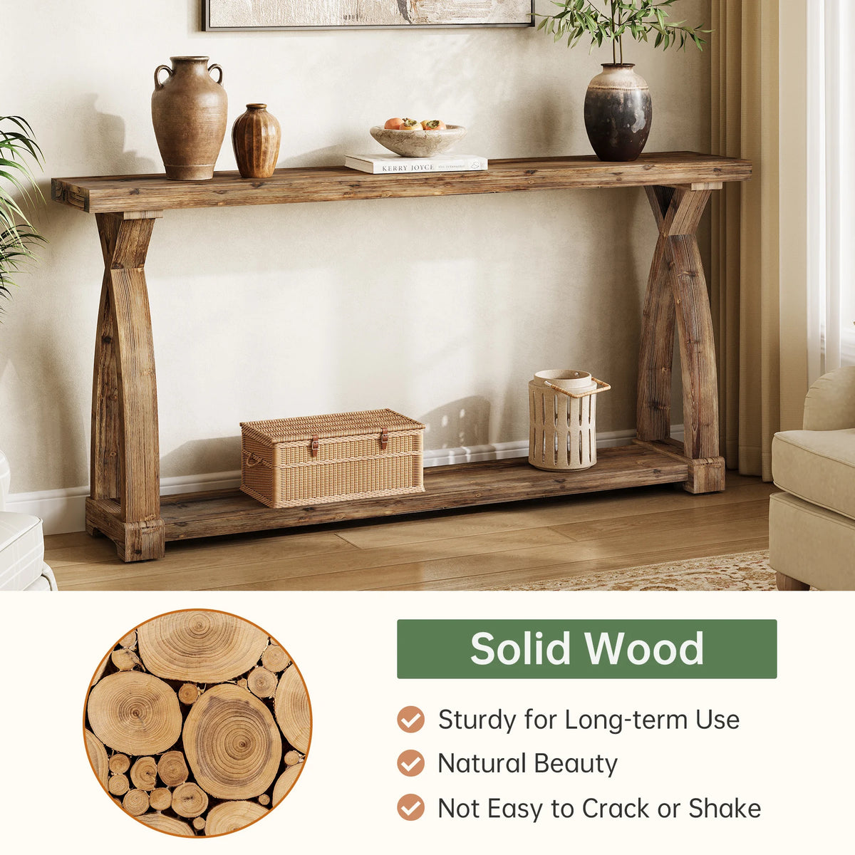 Tribesigns Solid Wood Console Table Entryway 2 Tier Storage