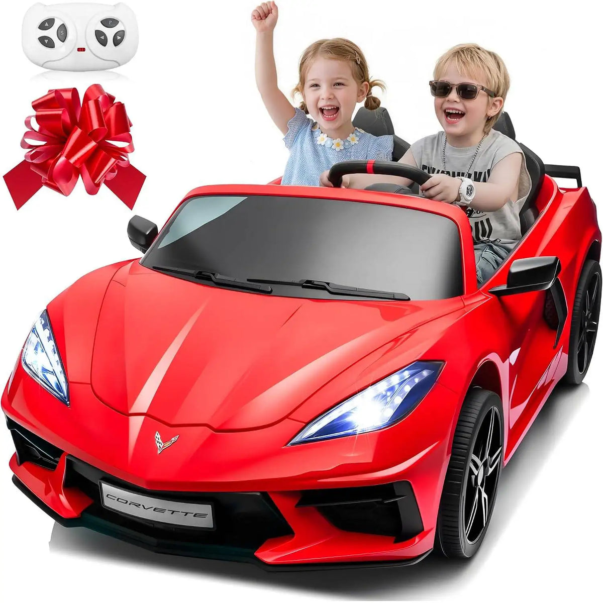 24V Ride on Licensed Chevrolet Corvette C8 Ride on Car Toys W/800W Motor, 2 Seater, Remote Control, 4 Wheels Shock Absorption, Soft Start, Led Light, 24Volt Electric Power Ride on for Big Kids