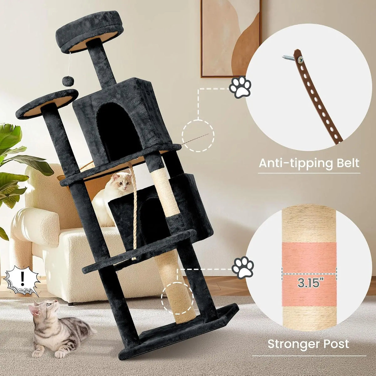 Multi Level Cat Tree Condo With Sisal Scratching Post And Cave