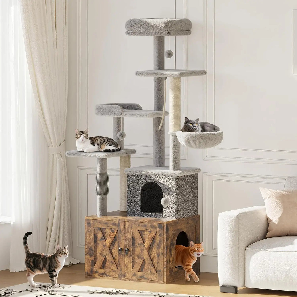 Tacleekii Multi Level Cat Tower With Litter Box Enclosure