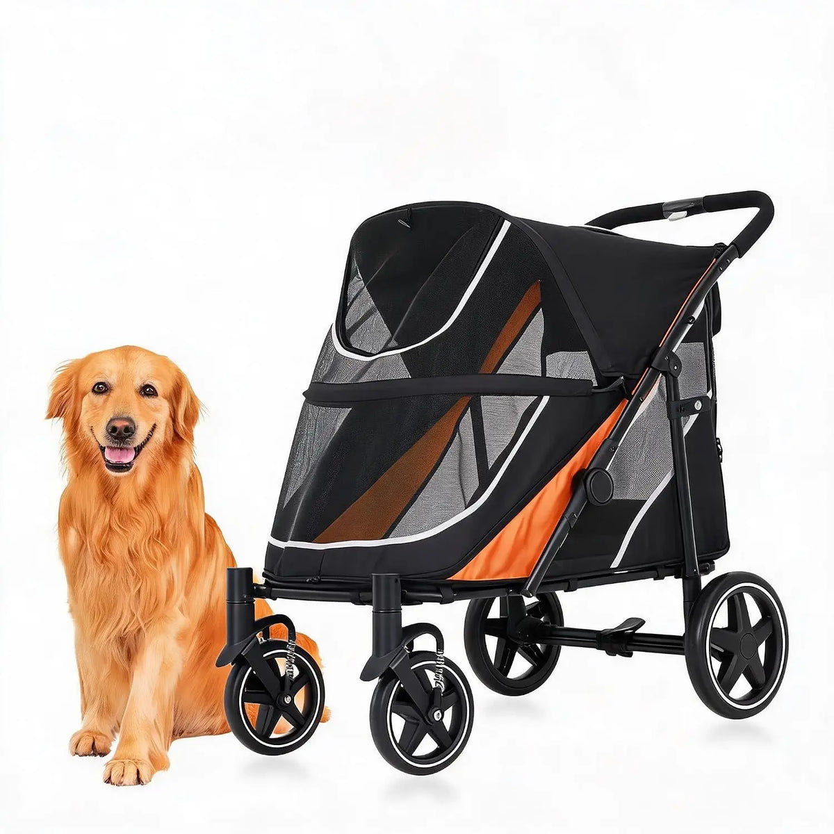 Heavy Duty Foldable Dog Stroller Featuring Mesh Ventilation
