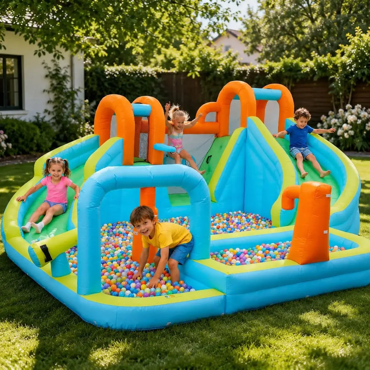 Tacleekii 15.9ft X 14ft Giant Inflatable Bounce House with Slide and 550W Blower 10-in-1 Water Slide Bounce House for Backyard, Huge Indoor Outdoor Bouncy Castle for Children, Jump House Water Park