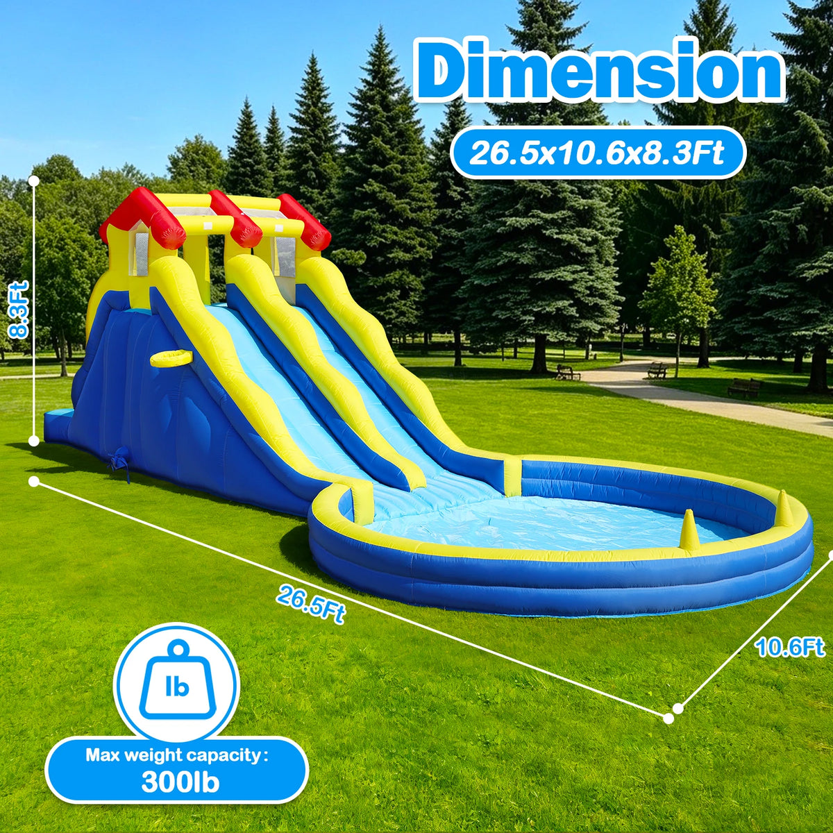 Giant Inflatable Double Water Slide with Splash Pool, 26.5x10.6x8.3ft, 2026 New Vibrant 2-Lane Bounce Slide for Adult Party, Family Gathering, Outdoor Backyard Summer Event