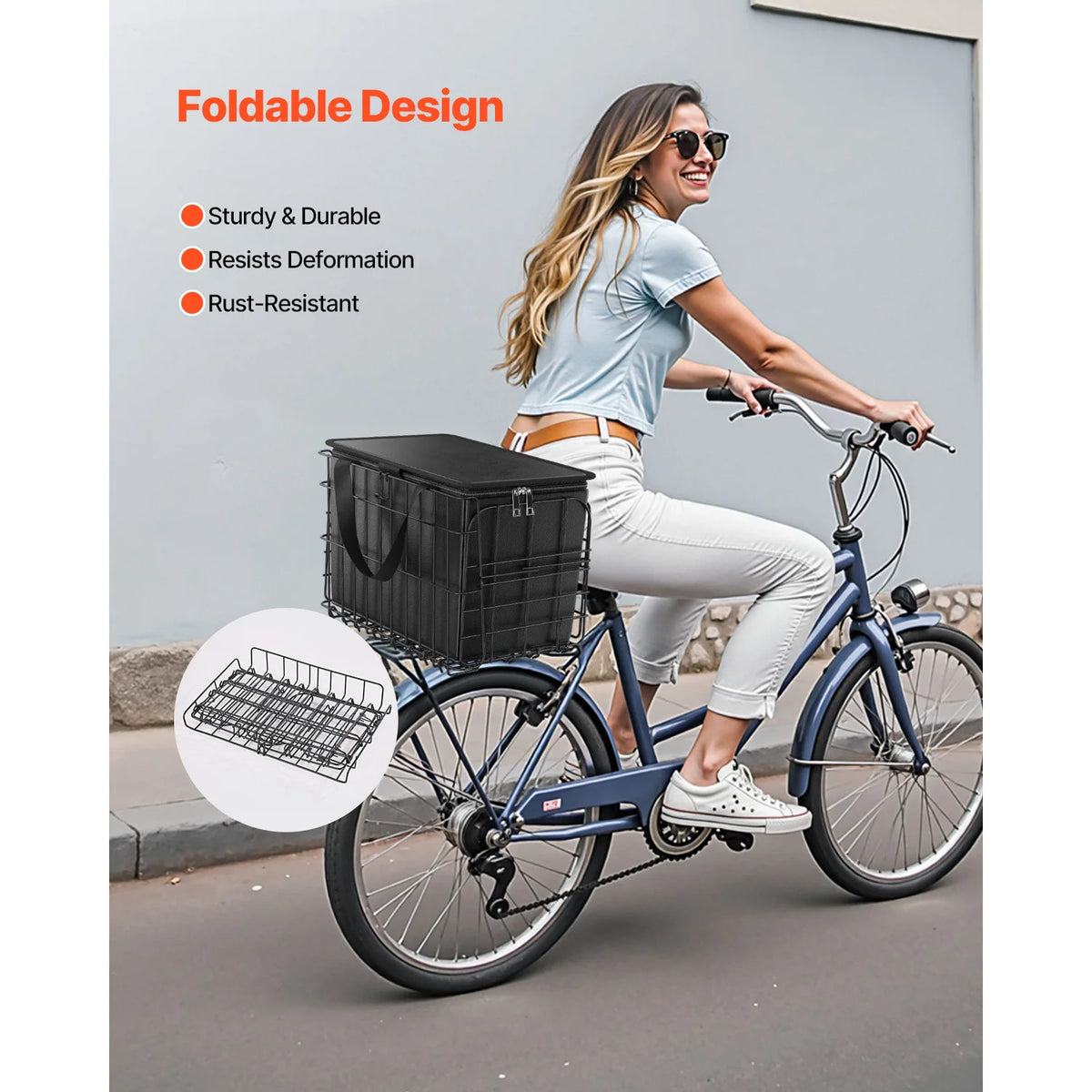 SucceBuy Folding Rear Bike Basket with Cargo Net and Liner