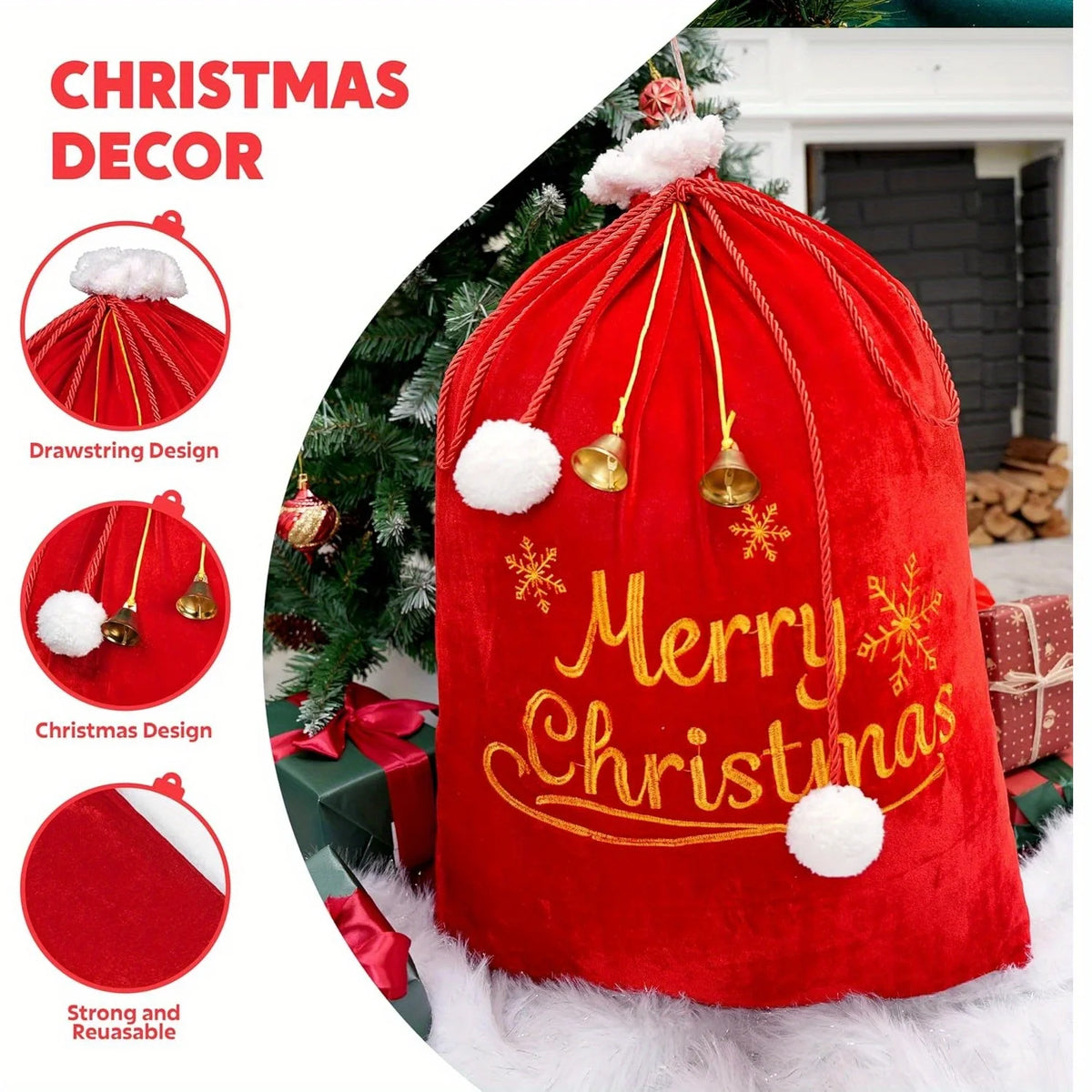 Joyfy Premium Velvet Christmas Drawstring Gift Bags