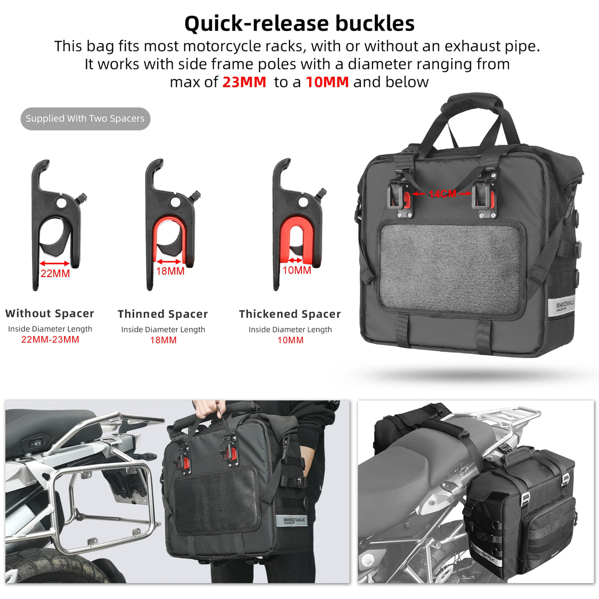 Rhinowalk Waterproof Motorcycle Saddle Bag Expandable Side Pannier Storage