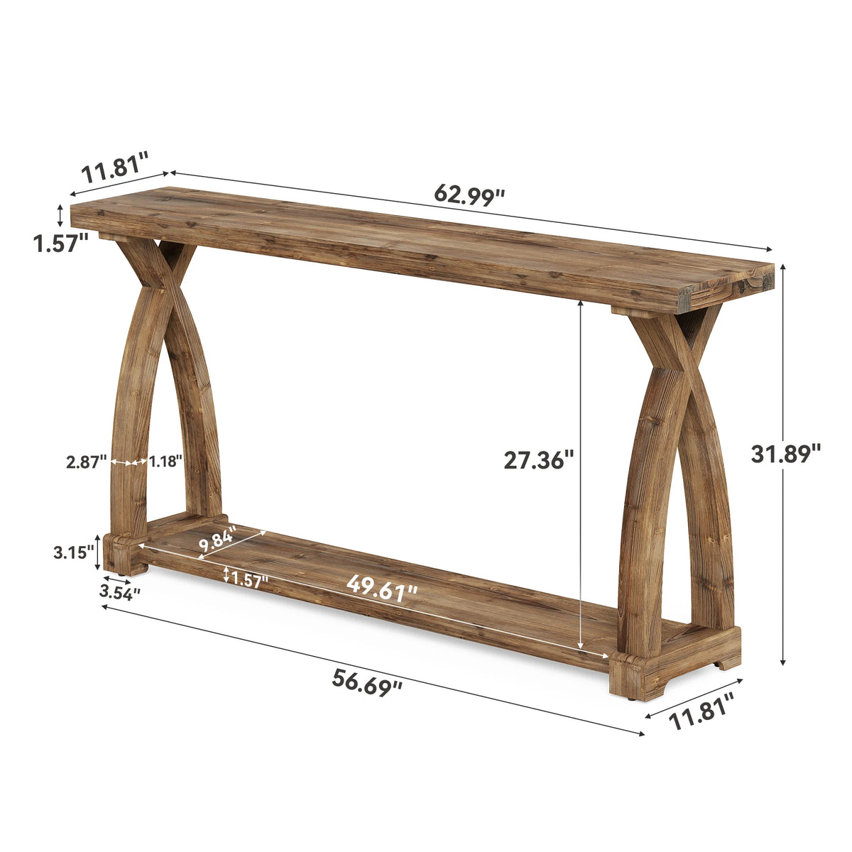 Tribesigns Solid Wood Console Table Entryway 2 Tier Storage