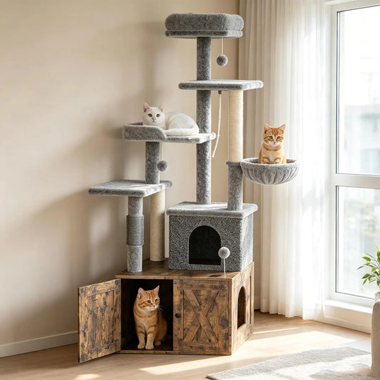 Tacleekii Multi Level Cat Tower With Litter Box Enclosure