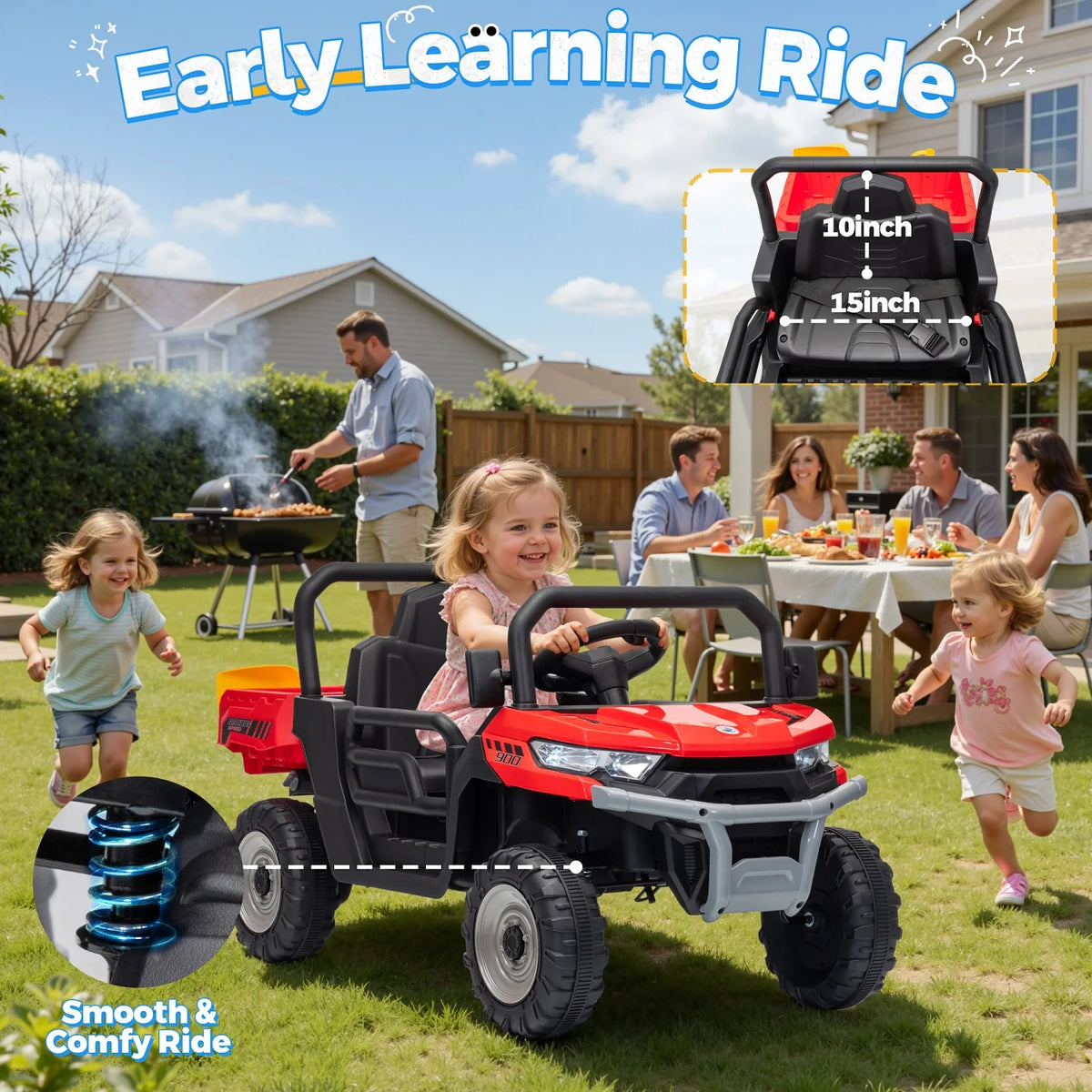 24V Ride On Dump Truck,  Ride On Toys W/Remote Control, 3 Speeds, Electric Dump Bed & Shovel, Shock Absorbers, Led Lights, Bluetooth & Gift Bow, Electric Car for Kids