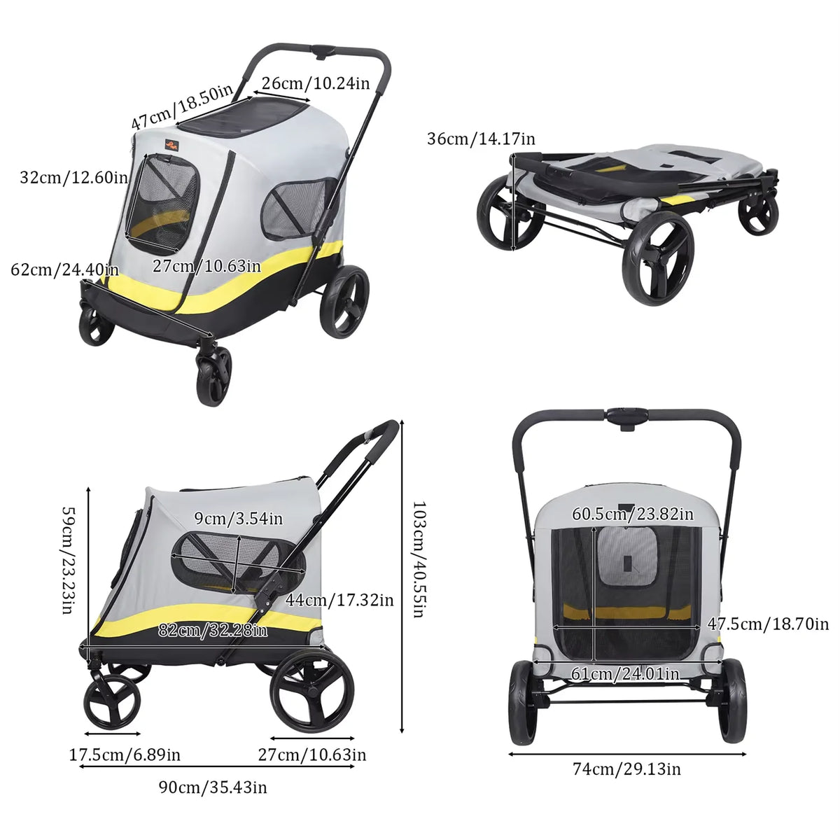 Four Wheeled Foldable Pet Stroller With Breathable Mesh Panels