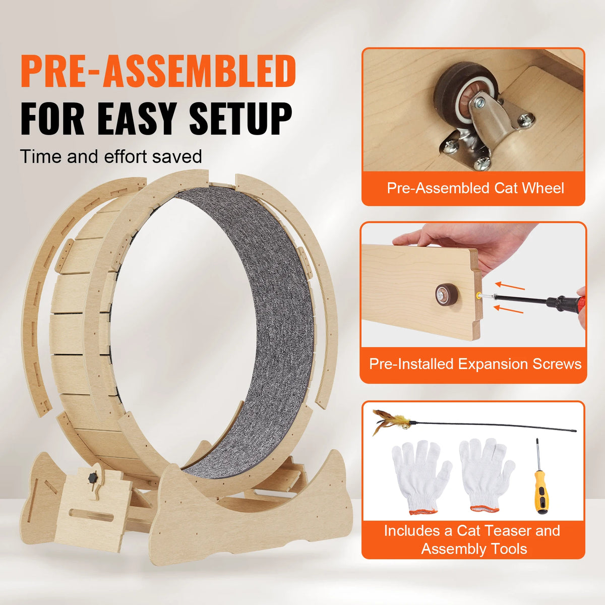 Wooden Cat Exercise Wheel With Detachable Scratching Pad